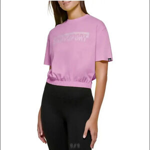 DKNY Sport Dropout Mirror Cotton Graphic Logo Tee in Tulle Women's Large EUC